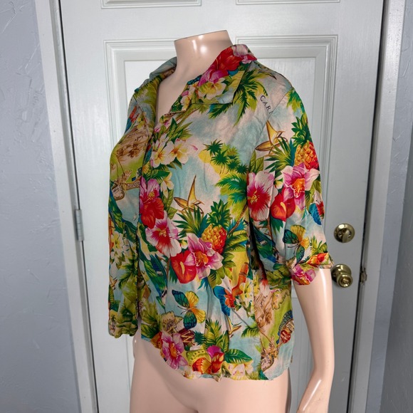CITRON Santa Monica Womens Blouse M Hawaiian Button Rayon Shirt Top Boxy E18 - Picture 3 of 6